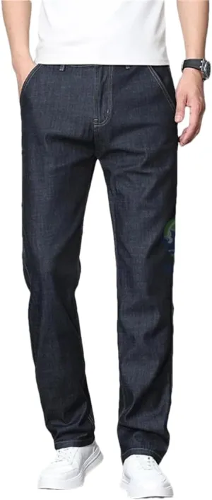Men's Summer Thin Soft Cotton Jeans Classic Business Straight Denim Pants Work Trousers
