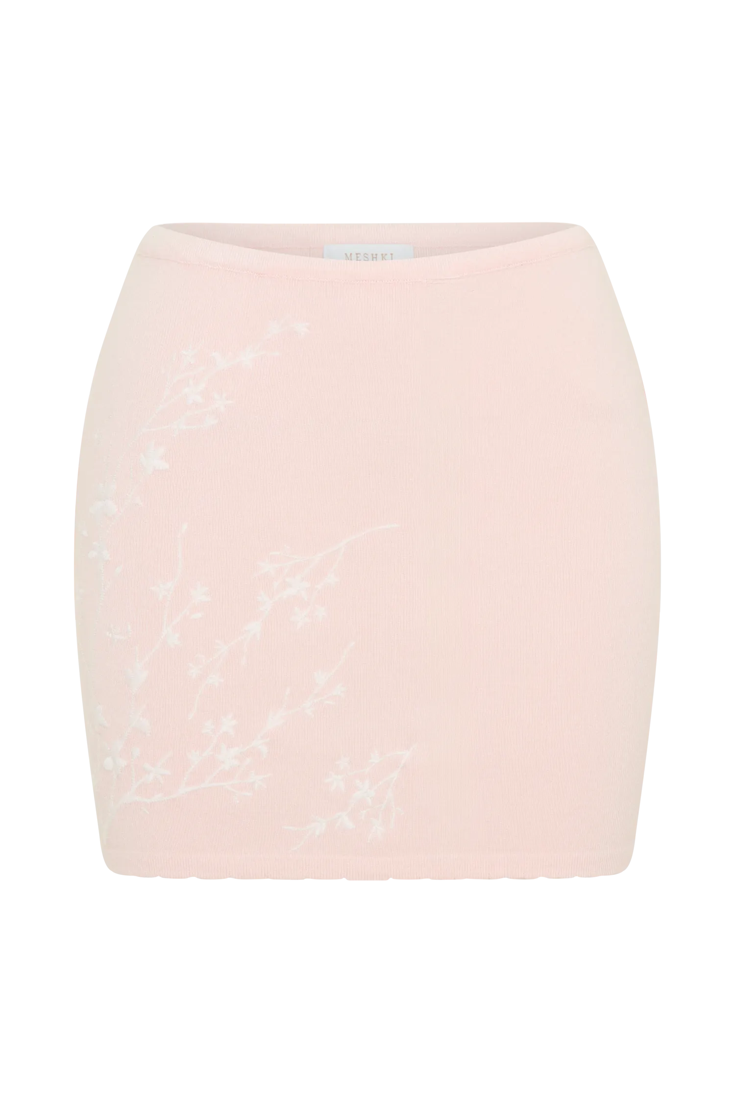 Monroe Embroidered Knit Mini Skirt - Baby Pink And Ivory