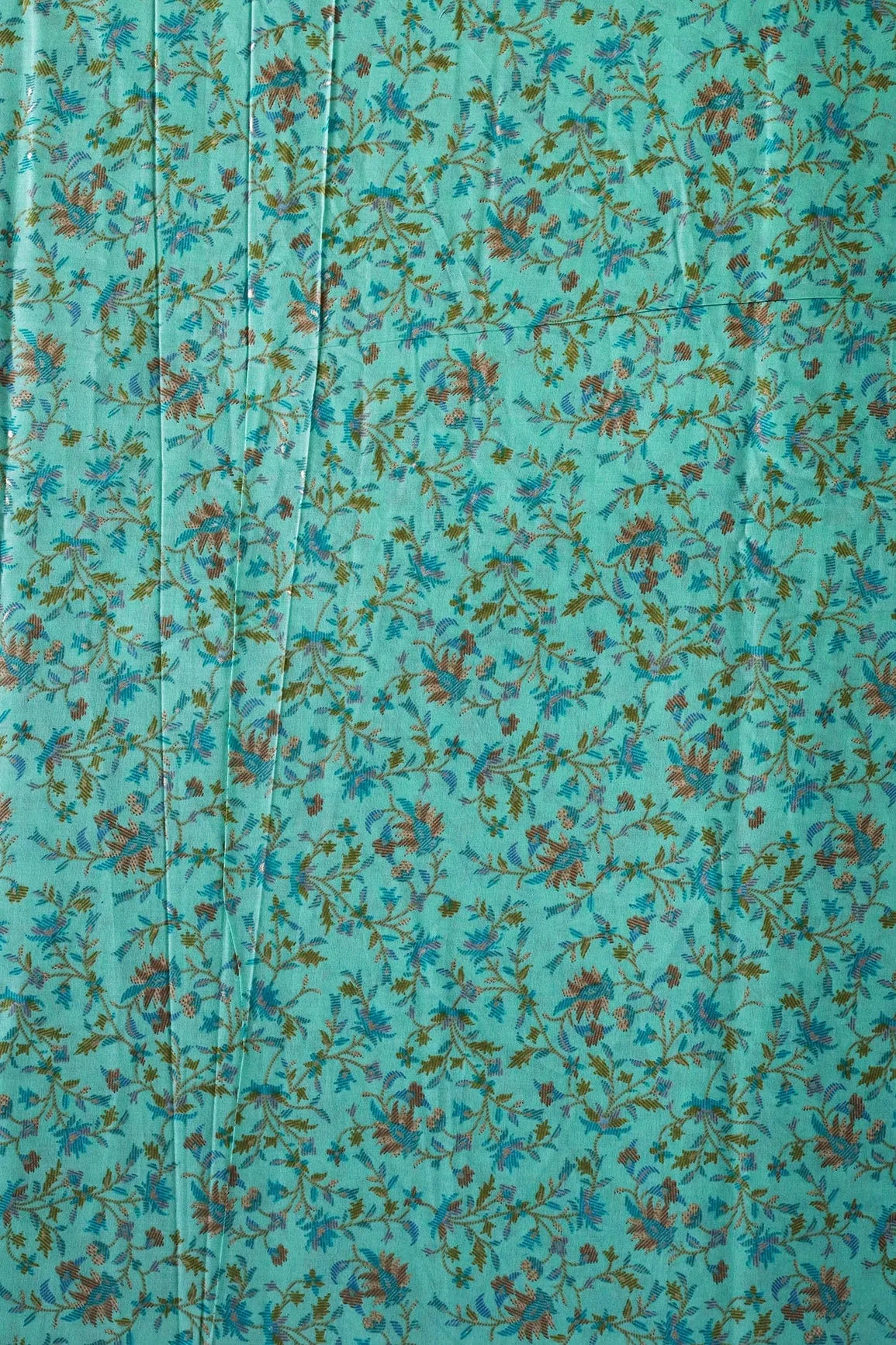 Multi Color Floral Foil Print On Mint Green Pure Mul Cotton Fabric
