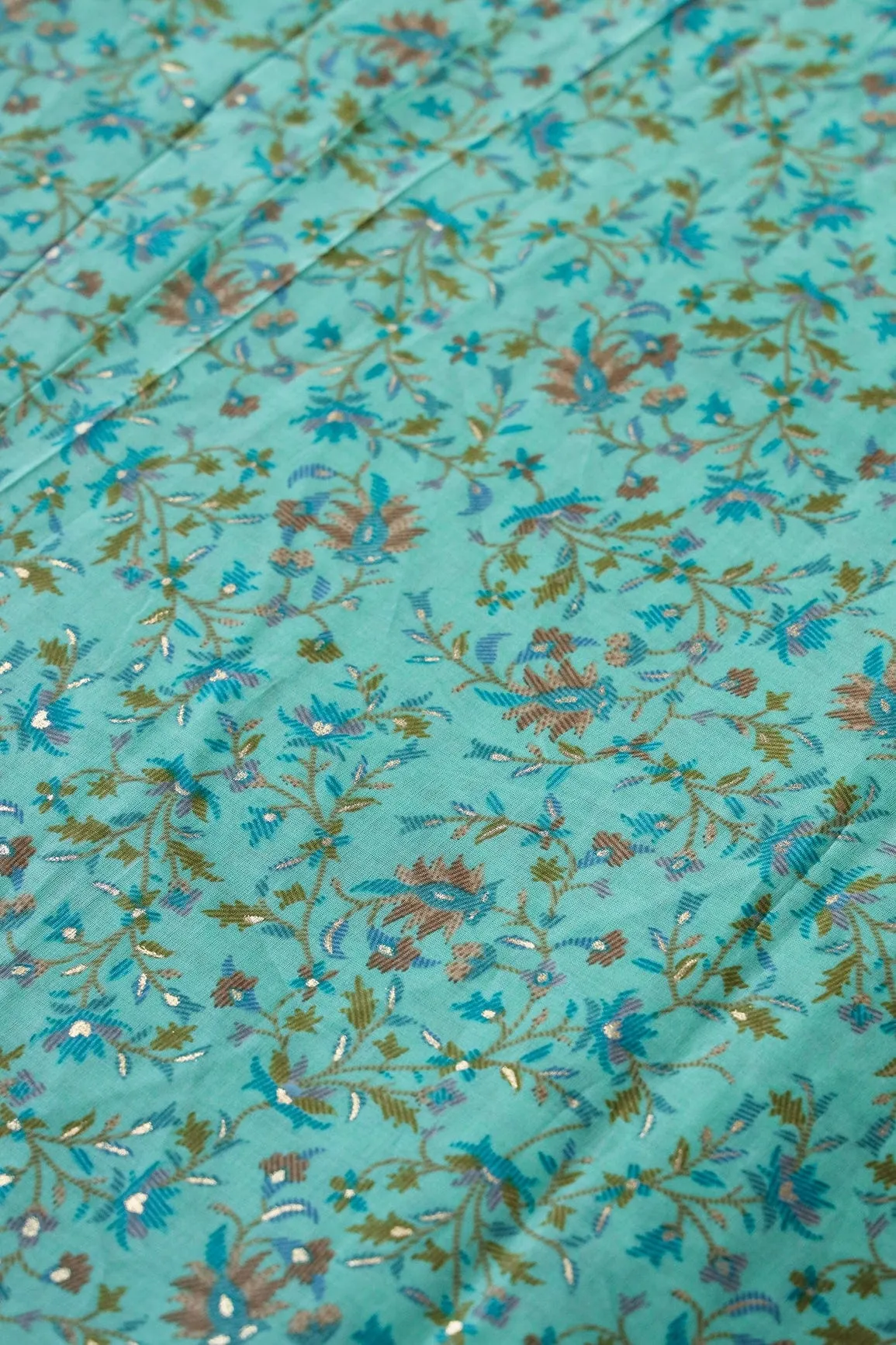 Multi Color Floral Foil Print On Mint Green Pure Mul Cotton Fabric