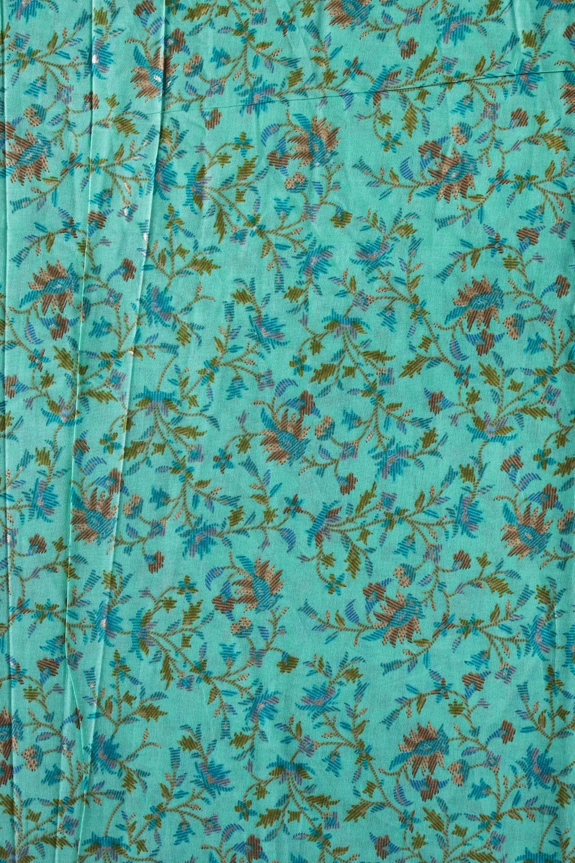 Multi Color Floral Foil Print On Mint Green Pure Mul Cotton Fabric
