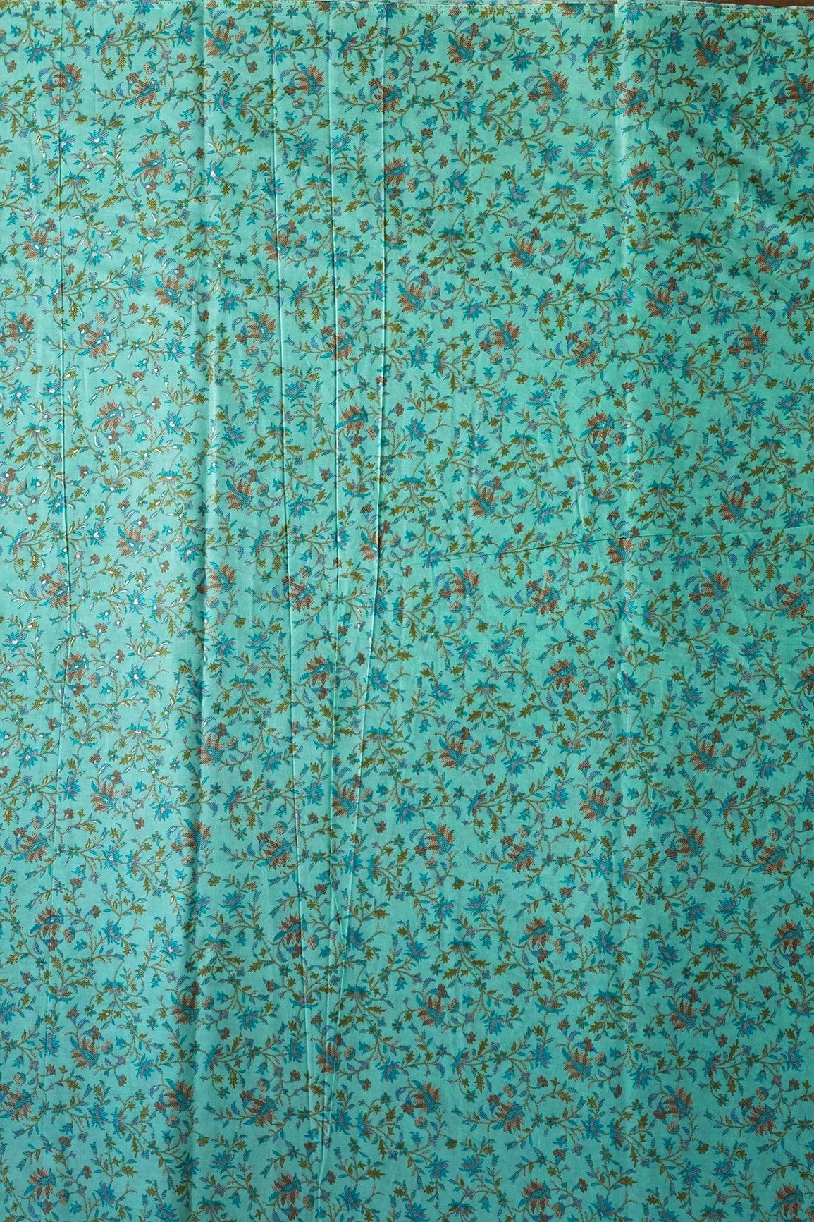 Multi Color Floral Foil Print On Mint Green Pure Mul Cotton Fabric