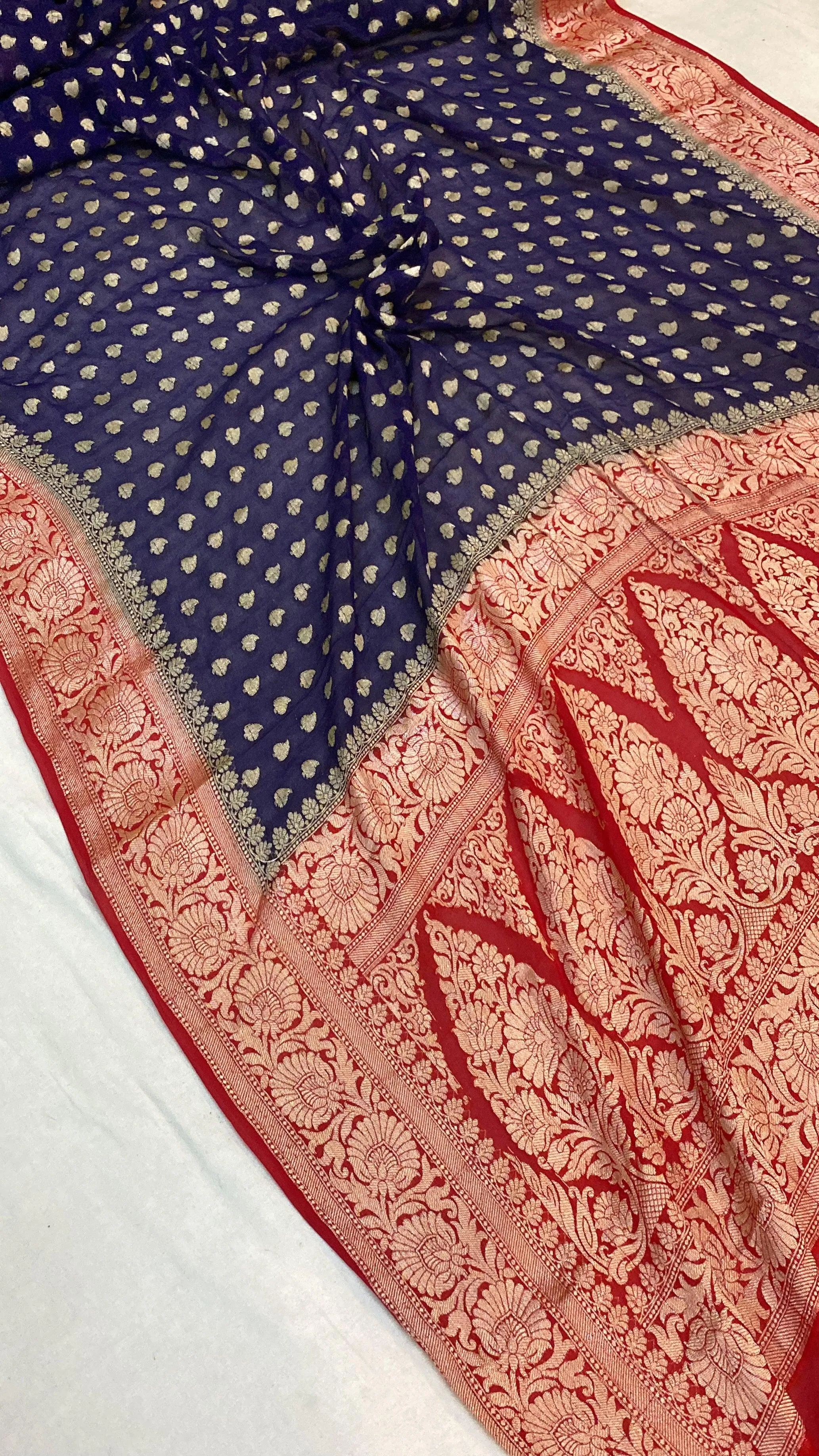 Navy Blue Pure Khaddi Georgette Banarasi Sari