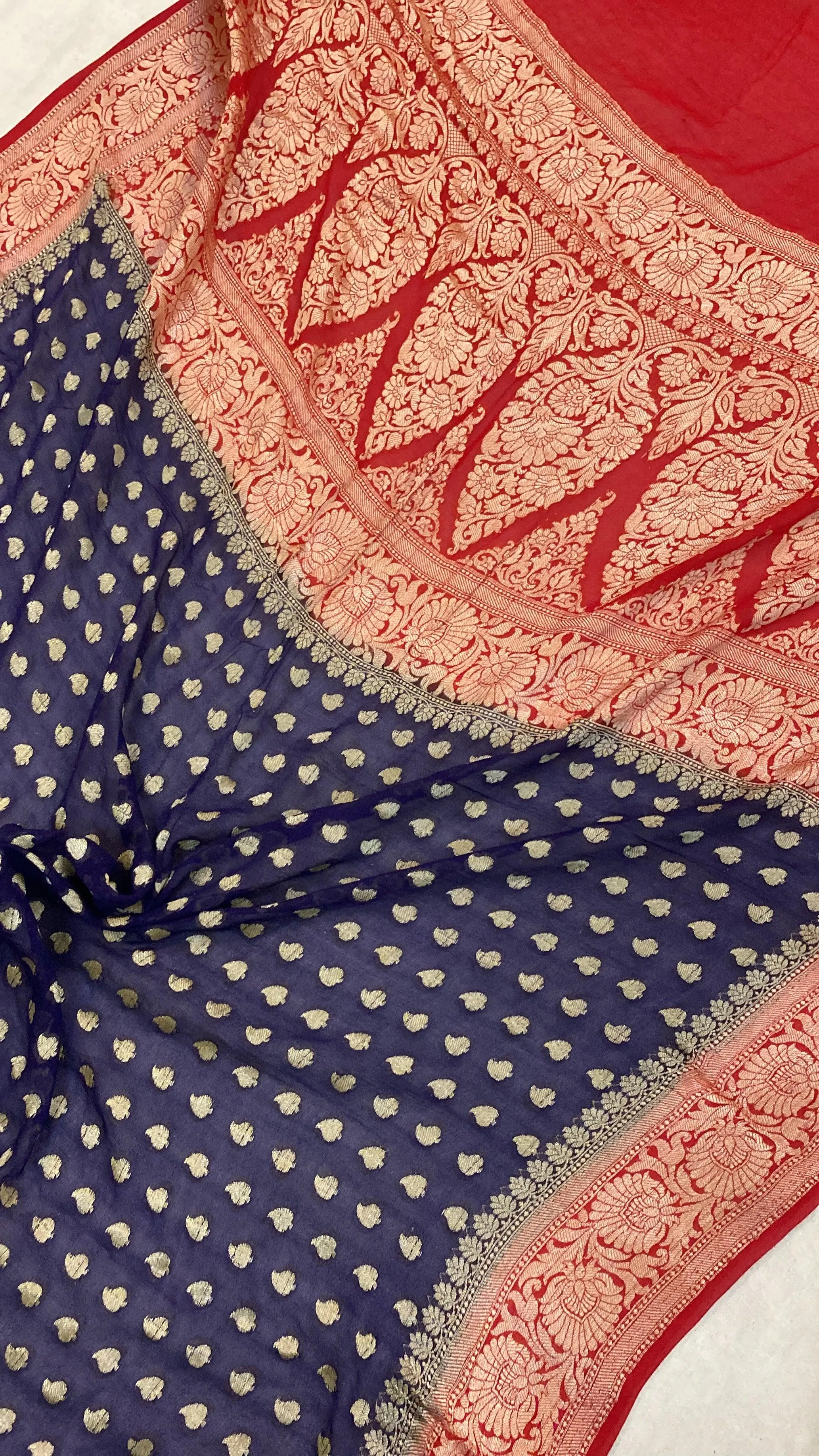 Navy Blue Pure Khaddi Georgette Banarasi Sari