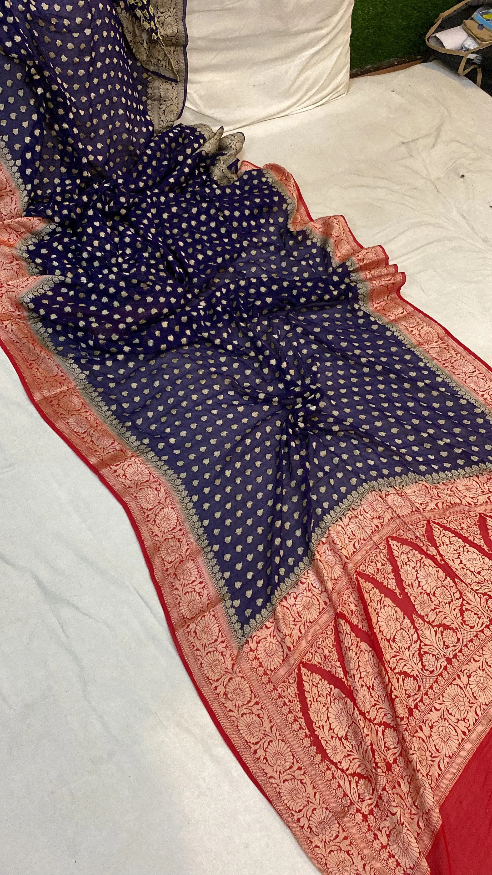 Navy Blue Pure Khaddi Georgette Banarasi Sari