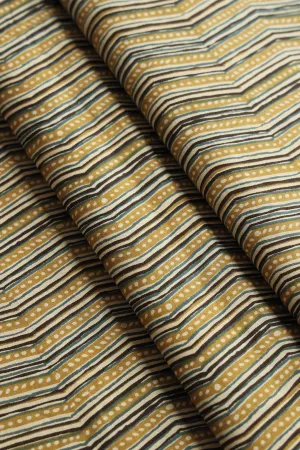 Olive And Beige Chevron Print On Pure Cotton Fabric