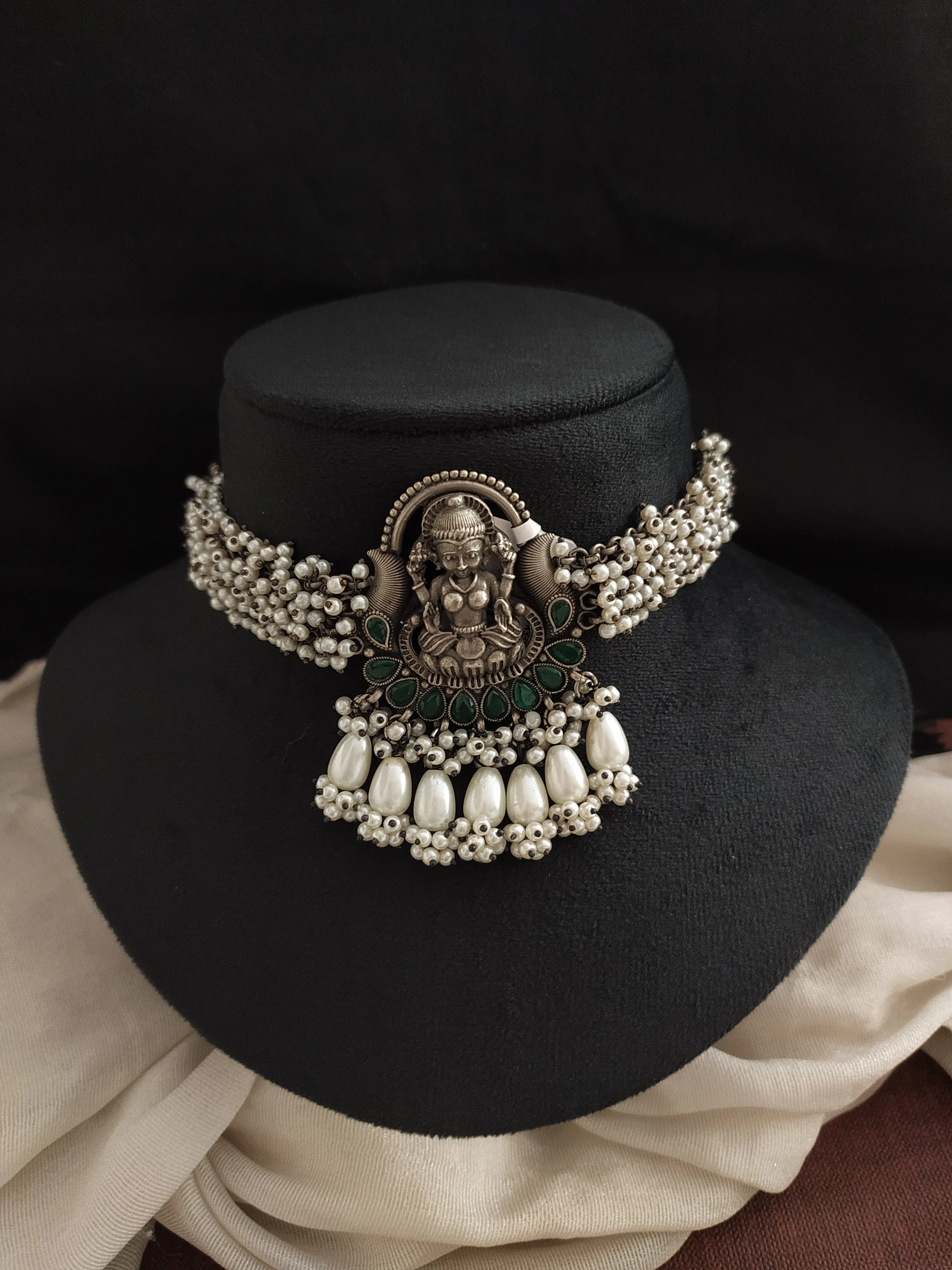 Oxidised Lakshmi Pearl Choker set