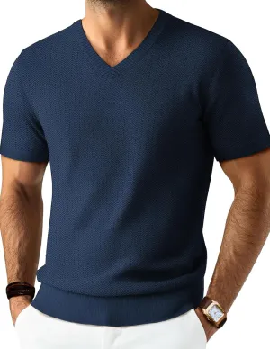 PJ PAUL JONES Men's T-Shirts Modern Fit V Neck Knit Shirts Textured Herringbone Knitwear