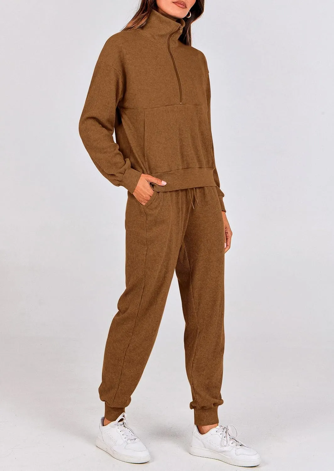 PRETTYGARDEN Womens 2 Piece Sweatsuits Set Long Sleeve Half Zip Pullover Sweatshirt Joggers Sweatpants Fall Outfits Tracksuit