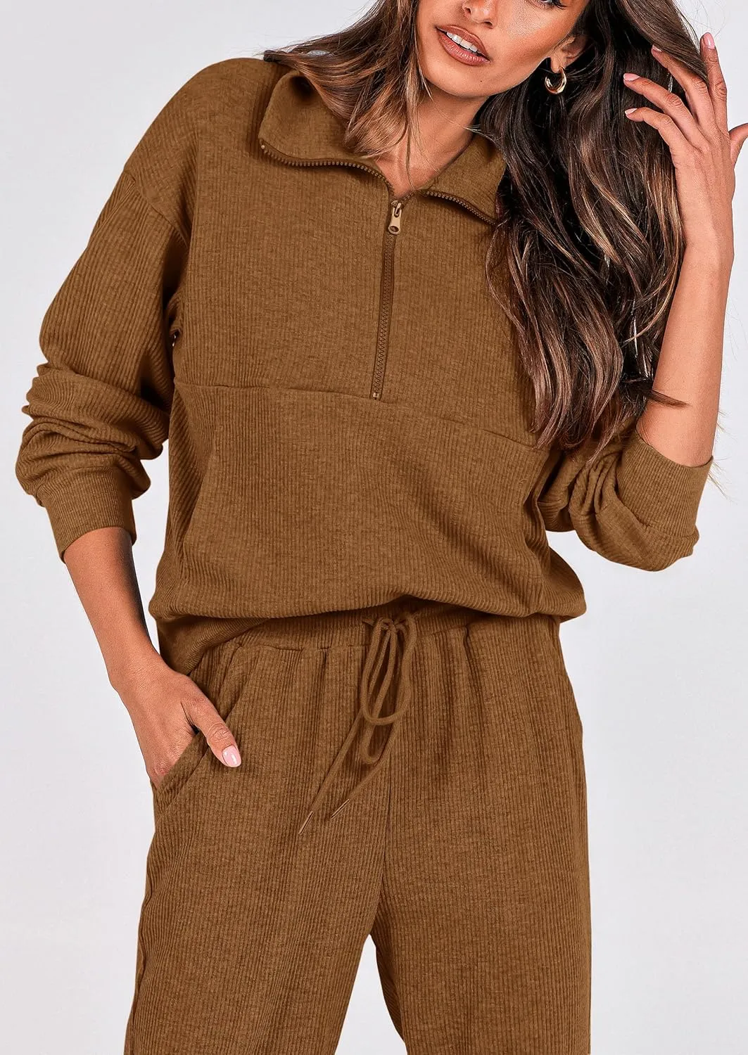PRETTYGARDEN Womens 2 Piece Sweatsuits Set Long Sleeve Half Zip Pullover Sweatshirt Joggers Sweatpants Fall Outfits Tracksuit
