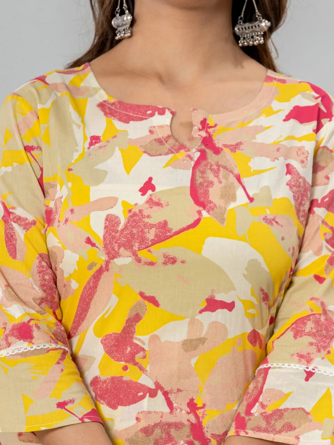 Pure Cotton Floral Printed Kurta Trouser Co-Ord Sets - Yellow