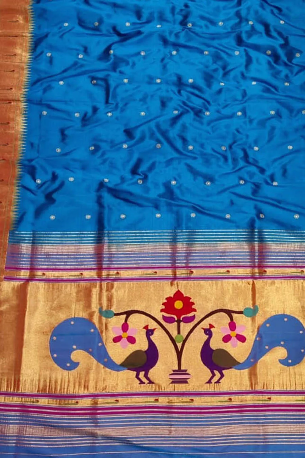 Pure Silk Blue Paithani Handloom Dupatta with Muniya Border