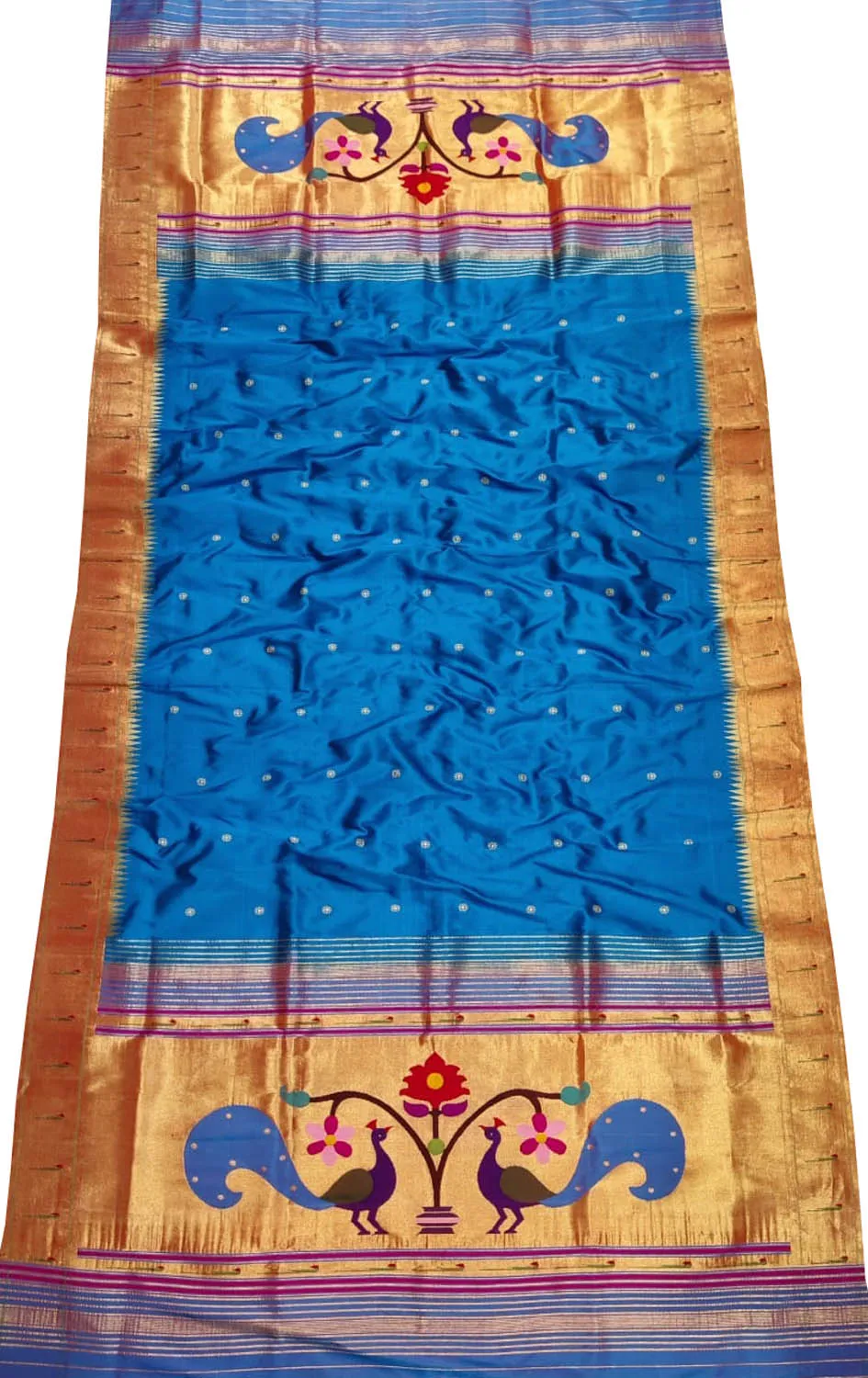 Pure Silk Blue Paithani Handloom Dupatta with Muniya Border
