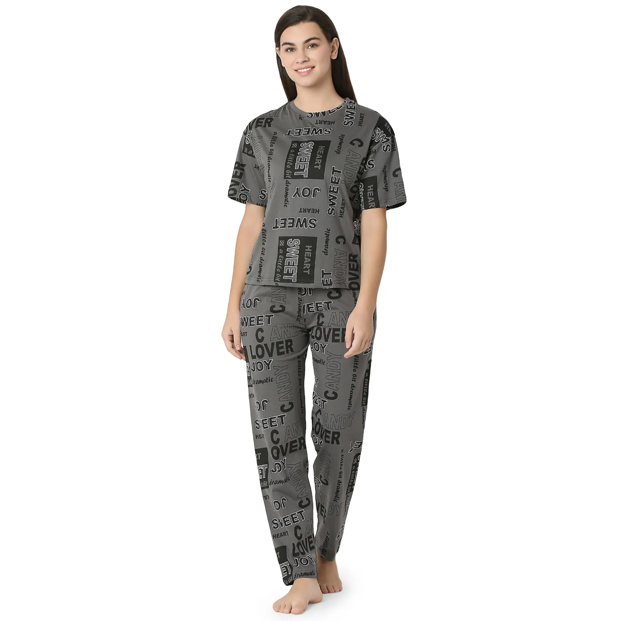 R-CS-19734 Dark Grey Word Play-Co-ord Set