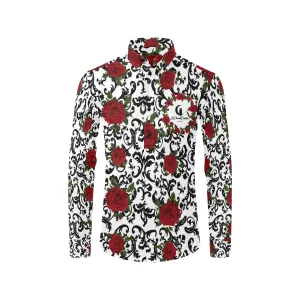 RED ROSES Men's All Over Print Casual Dress Shirt