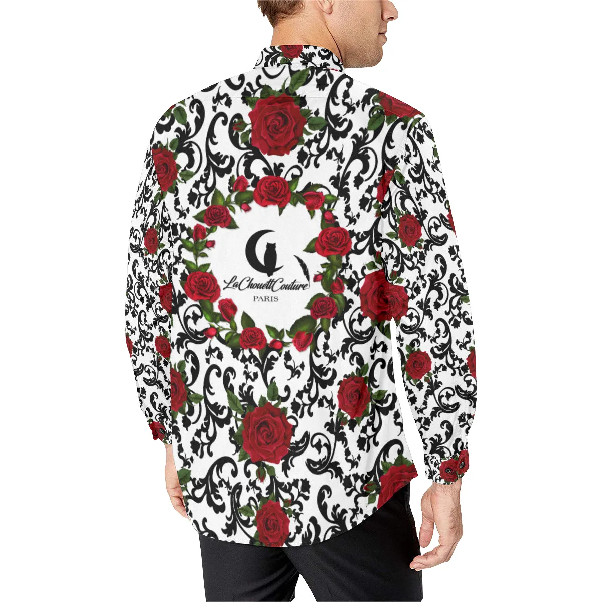RED ROSES Men's All Over Print Casual Dress Shirt