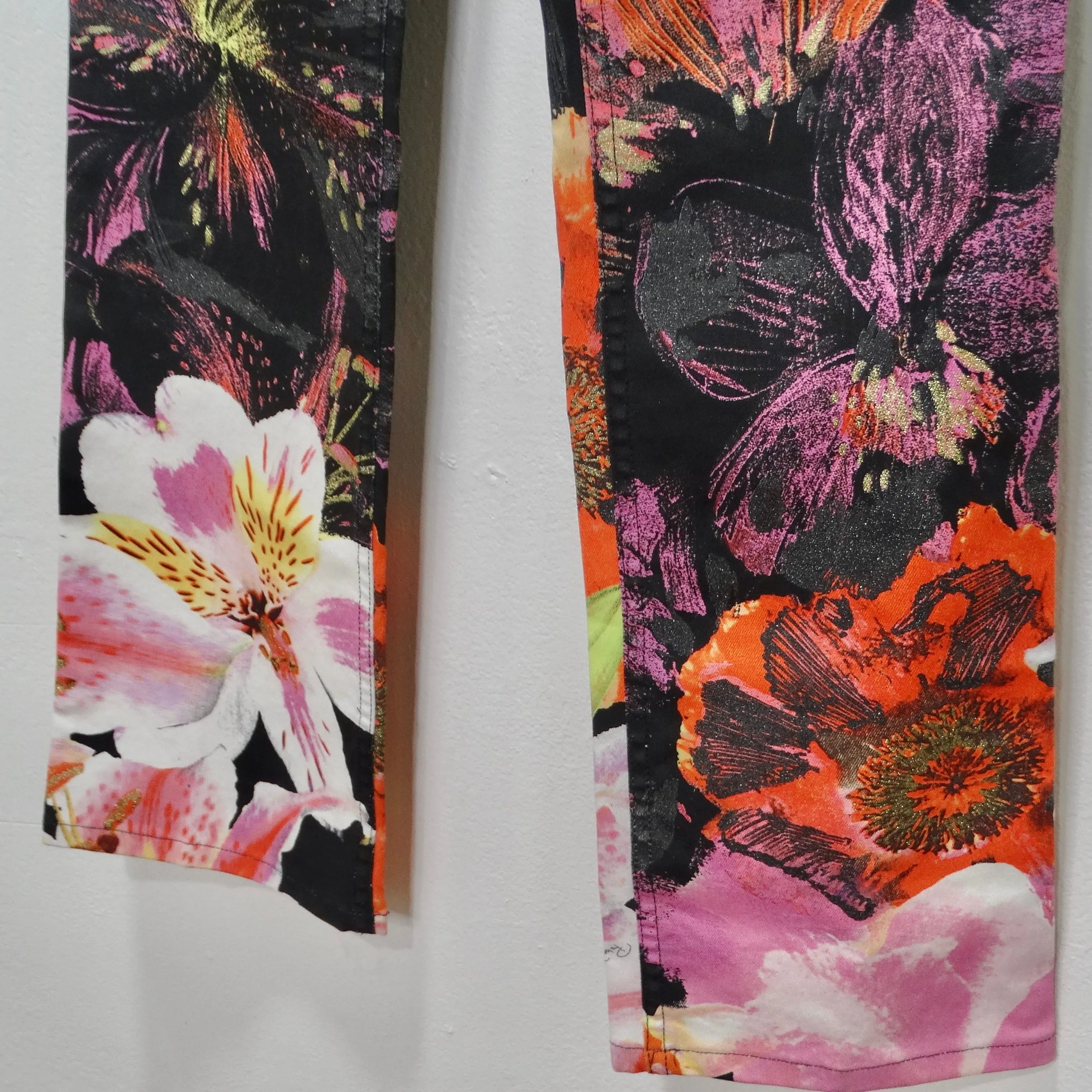 Roberto Cavalli 90s Black Floral Denim Jeans
