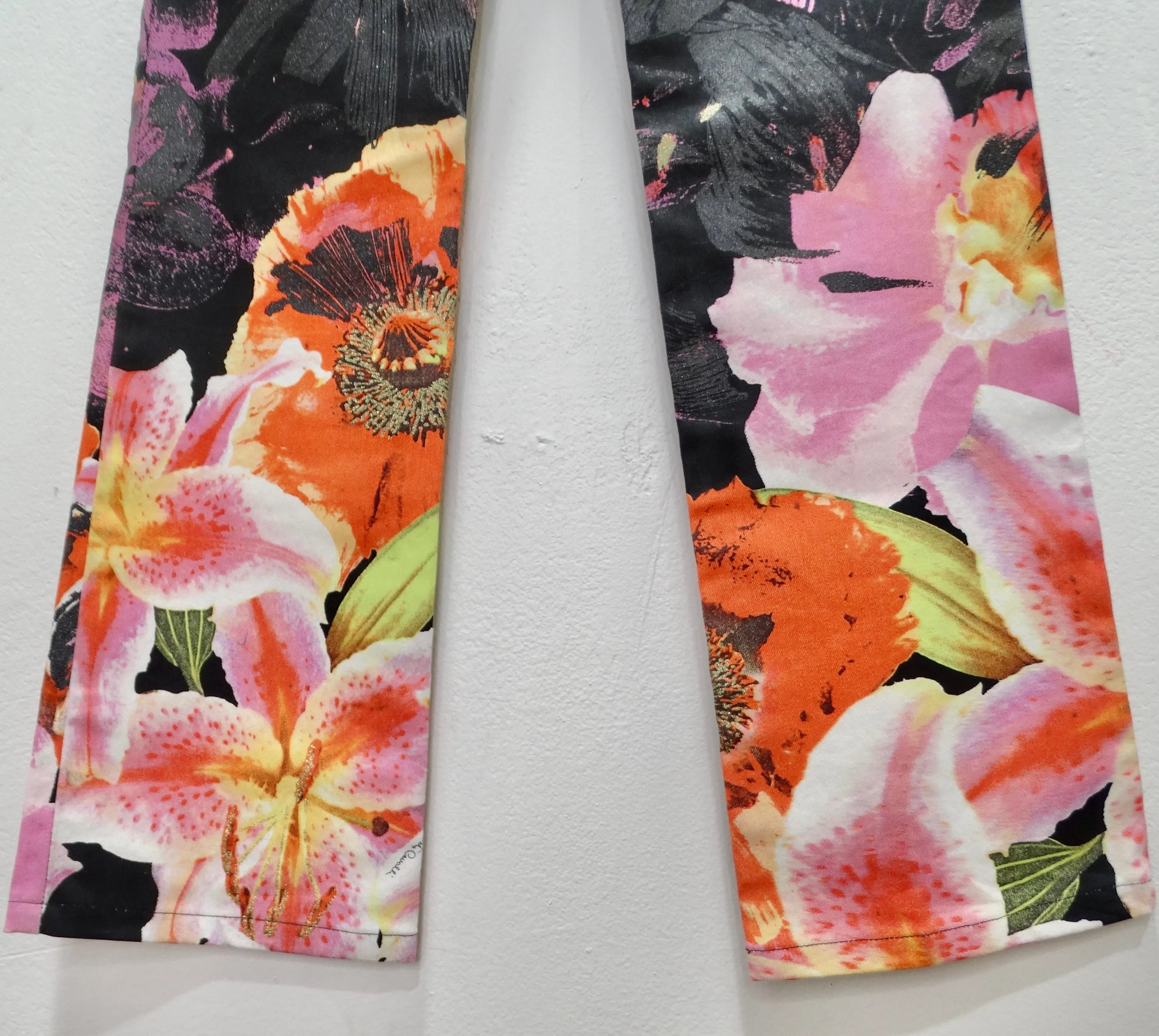 Roberto Cavalli 90s Black Floral Denim Jeans