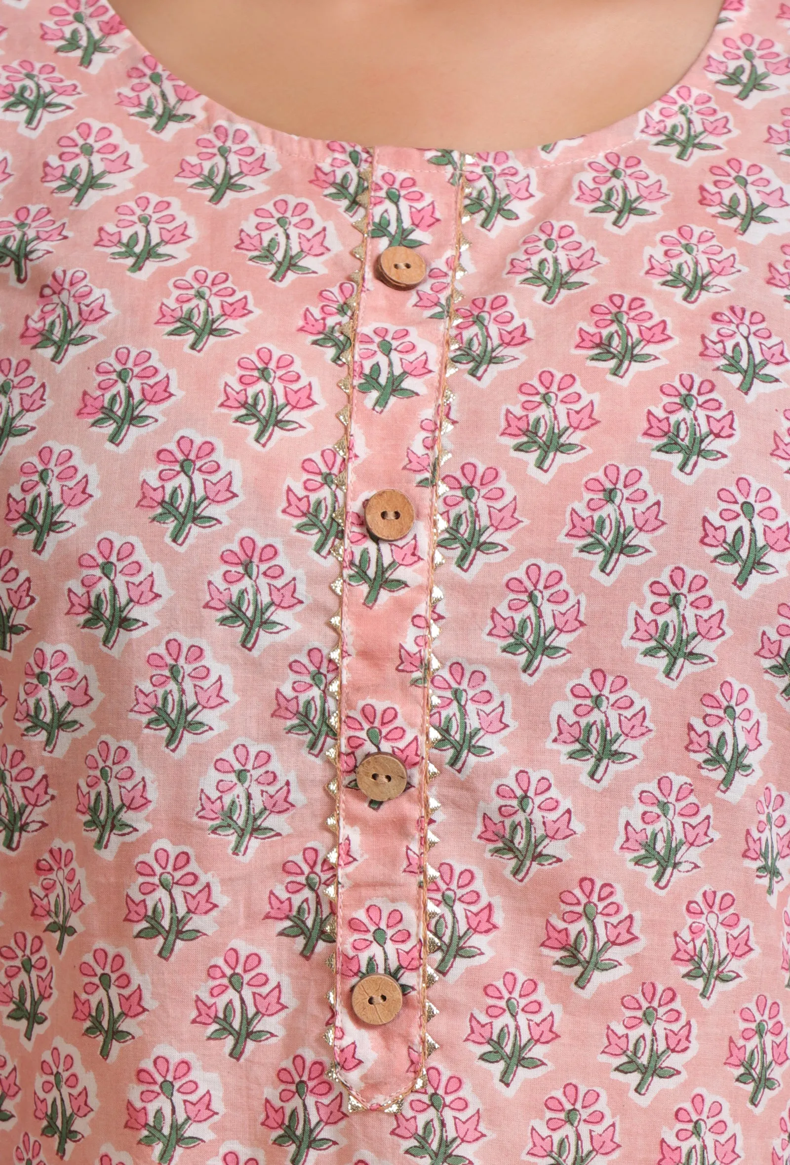 Set Of 3: Pink & White Cotton Printed Kurta With Pant & Dupatta