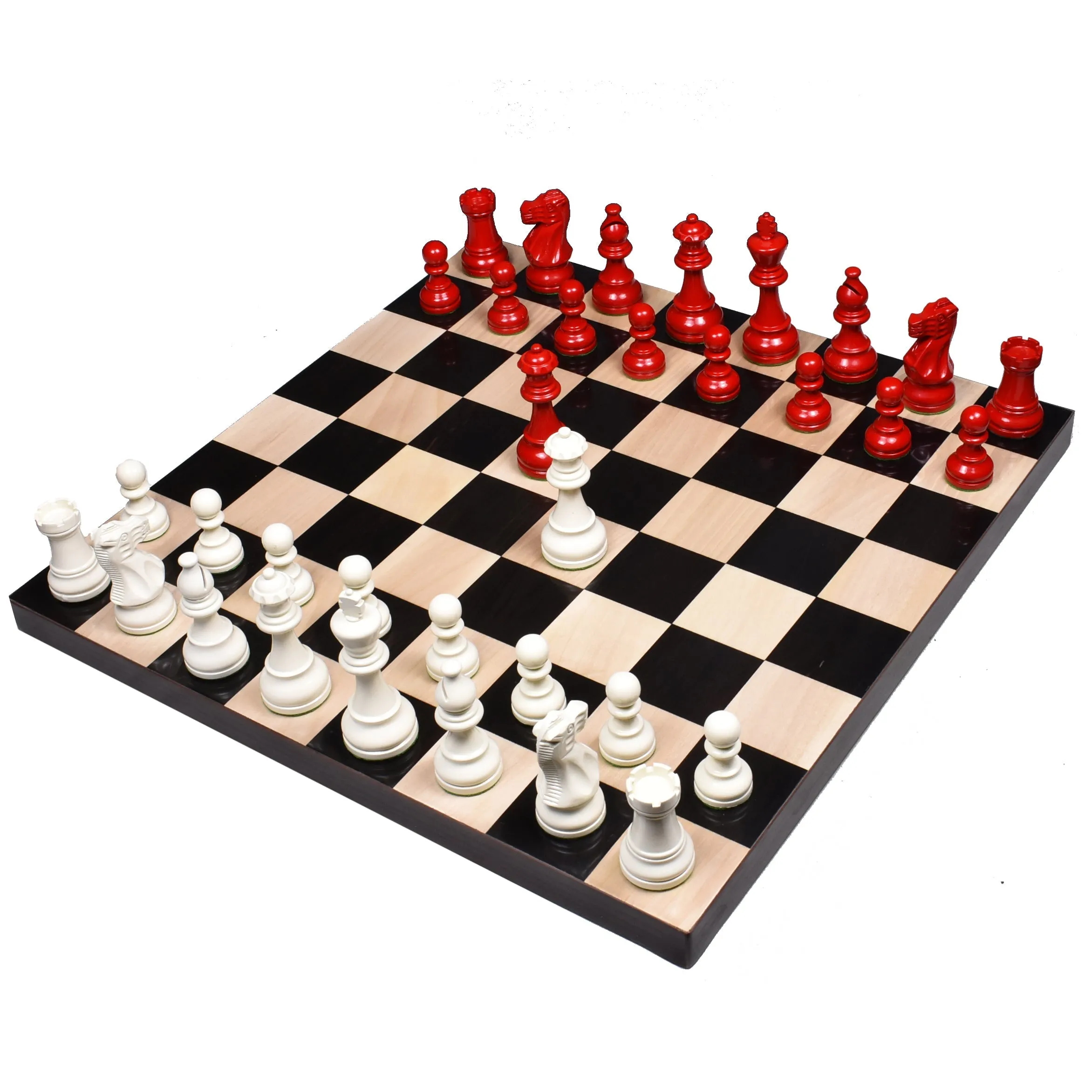 Slightly Imperfect 3.8" Red & Ivory White Painted Staunton Chess Set - Chess Pieces Only - Weighted Boxwood