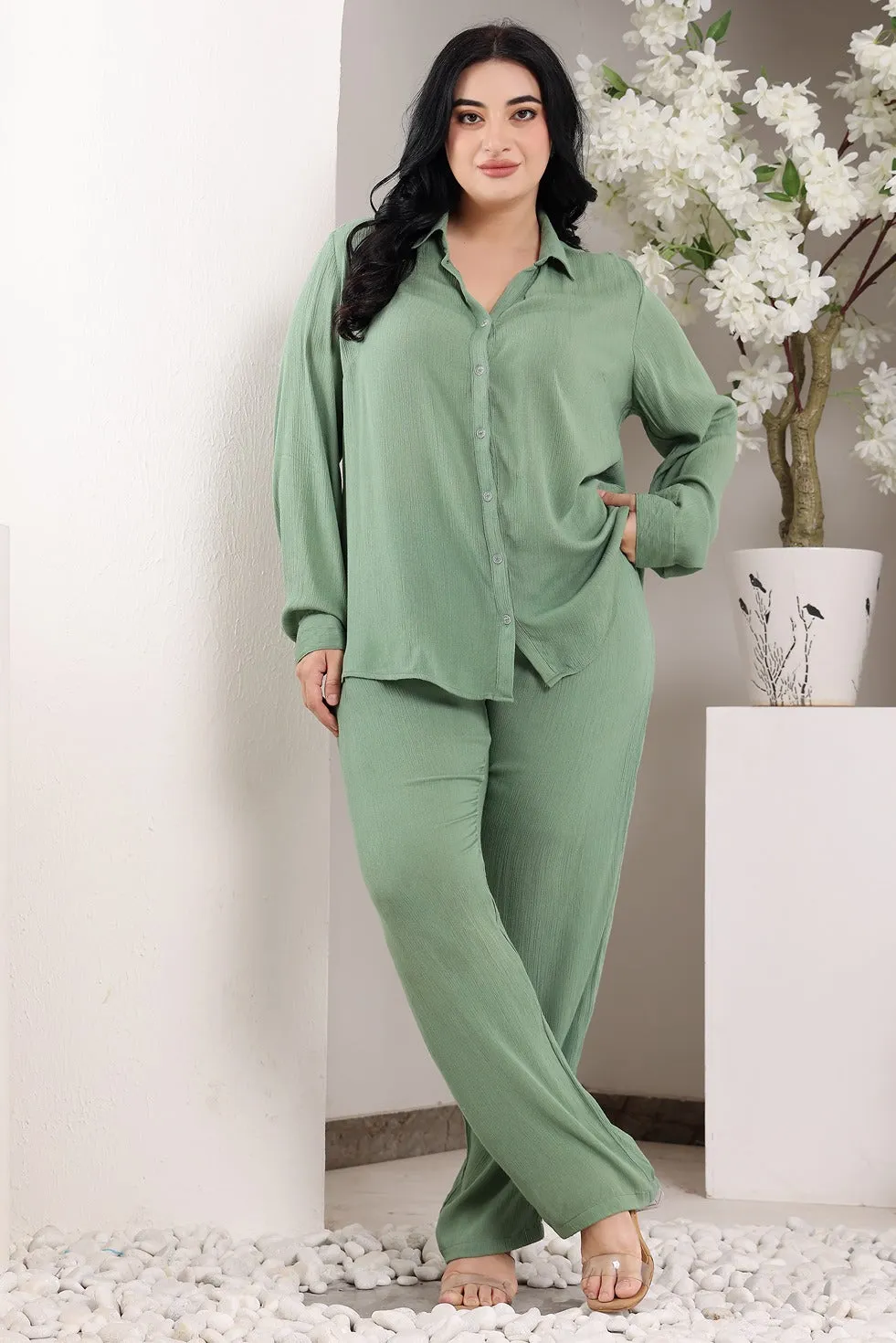 Solid Co-ord Set-Pastel Green