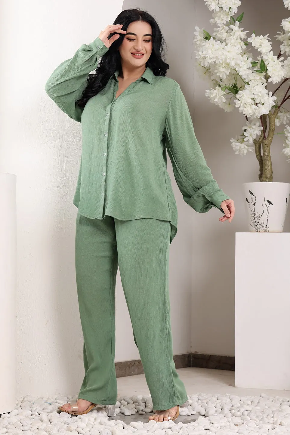 Solid Co-ord Set-Pastel Green