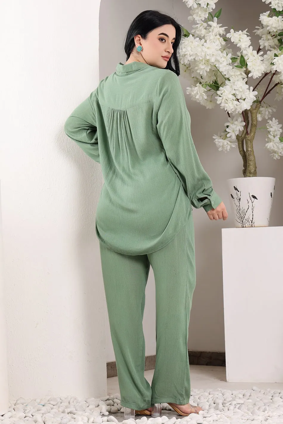 Solid Co-ord Set-Pastel Green