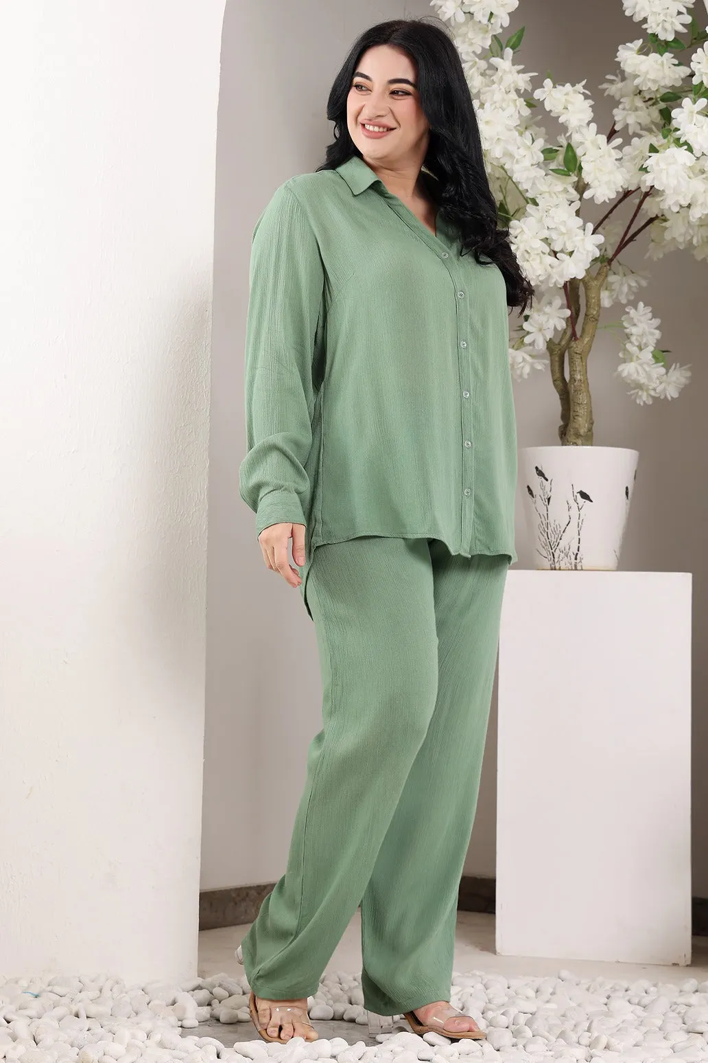 Solid Co-ord Set-Pastel Green
