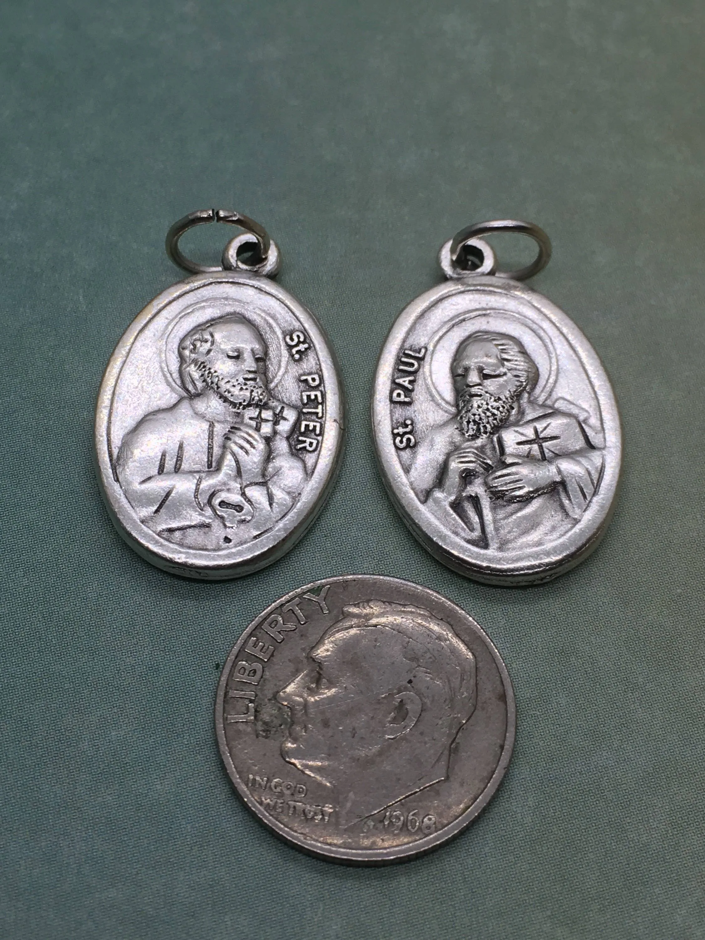 Sts. Peter & Paul holy medal - Catholic Saints and Apostles - patrons of evangelists, authors, public relations, bridge builders, fishermen