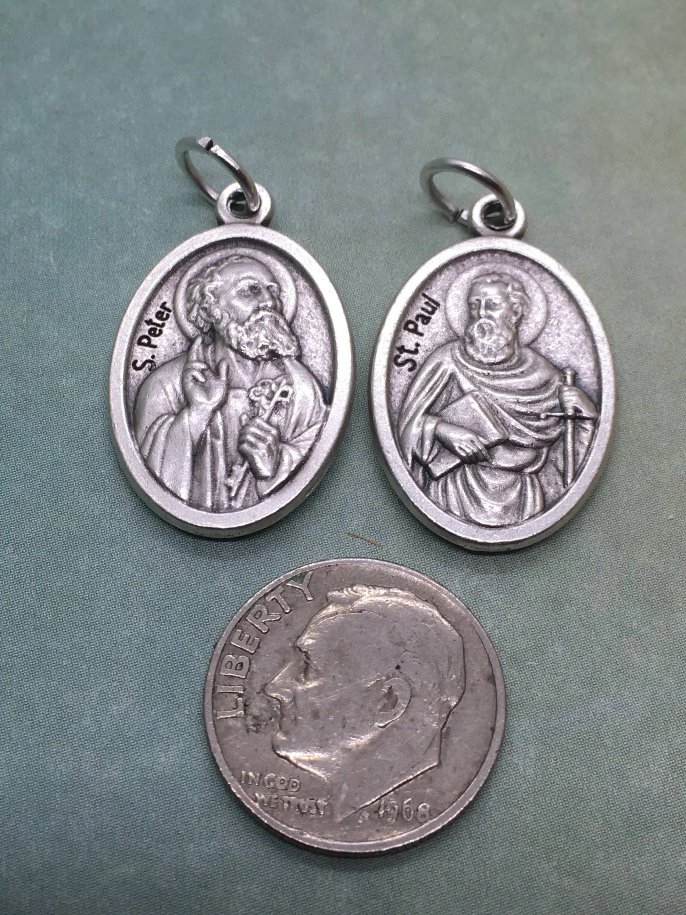 Sts. Peter & Paul holy medal - Catholic Saints and Apostles - patrons of evangelists, authors, public relations, bridge builders, fishermen