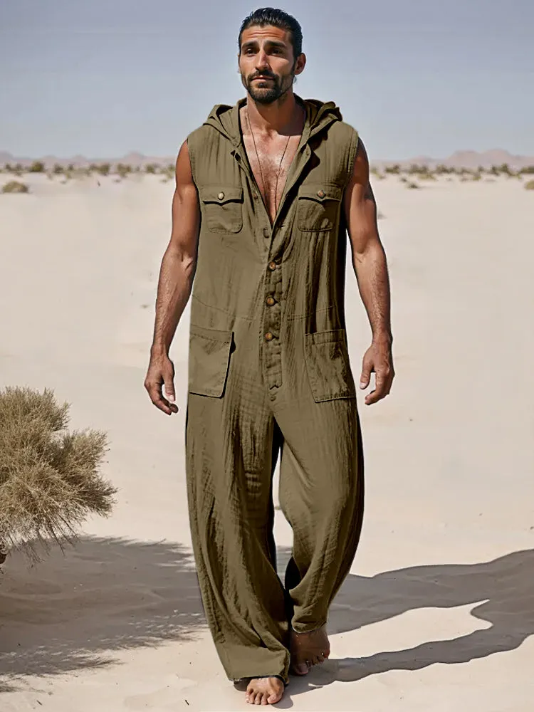 Stylish 100% Cotton Sleeveless Hooded Jumpsuit