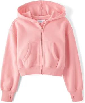 The Children's Place Girls' Long Sleeve Fleece Cropped Hooded Zip Up