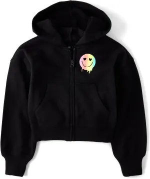 The Children's Place Girls' Long Sleeve Fleece Cropped Hooded Zip Up
