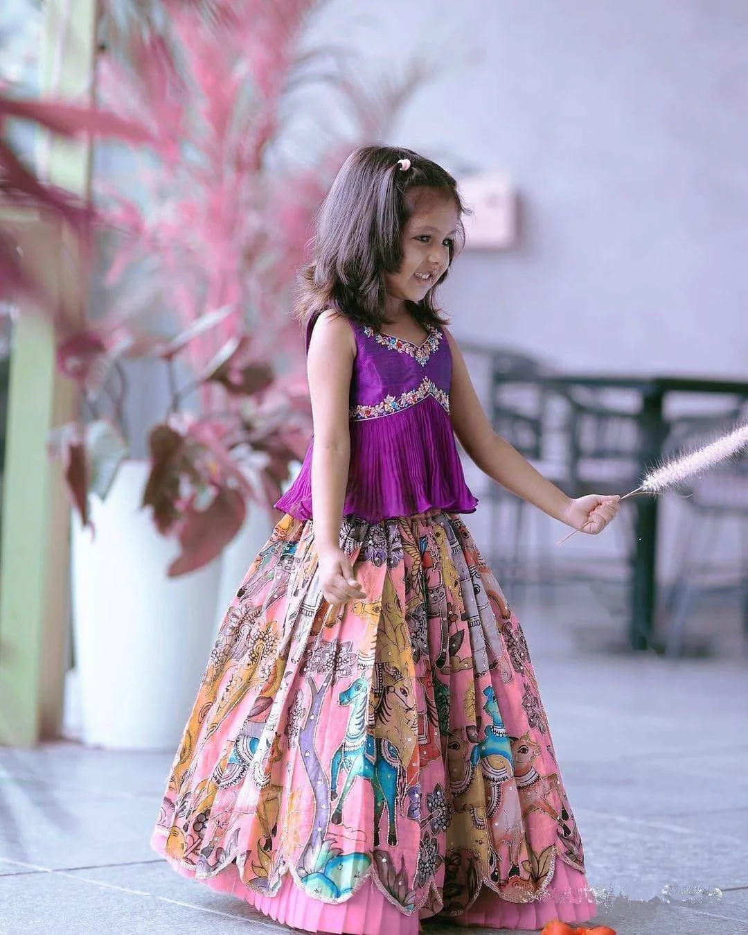 Trending Sequins Embroidered Printed-Work Lehenga and Blouse Set For Kids
