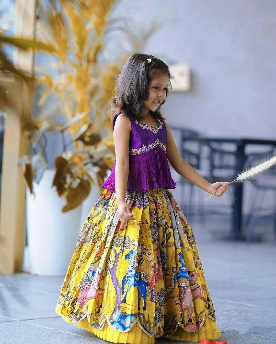 Trending Sequins Embroidered Printed-Work Lehenga and Blouse Set For Kids