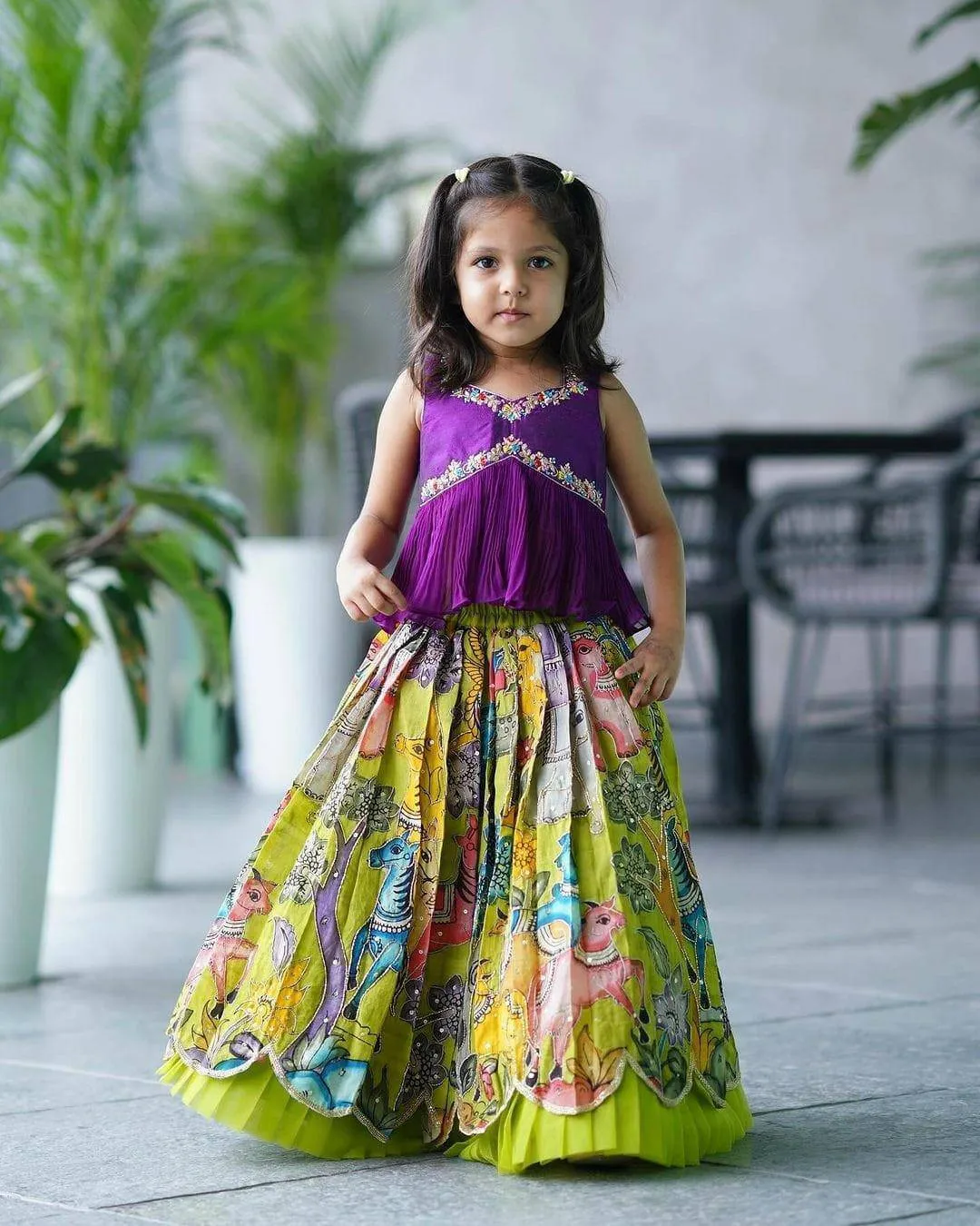 Trending Sequins Embroidered Printed-Work Lehenga and Blouse Set For Kids