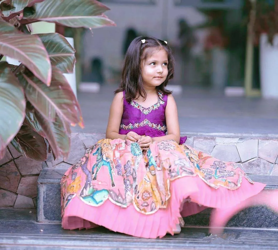 Trending Sequins Embroidered Printed-Work Lehenga and Blouse Set For Kids