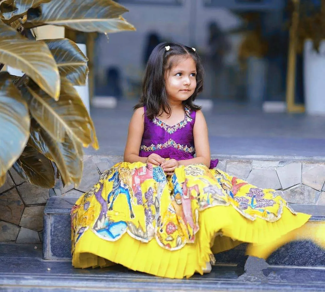 Trending Sequins Embroidered Printed-Work Lehenga and Blouse Set For Kids