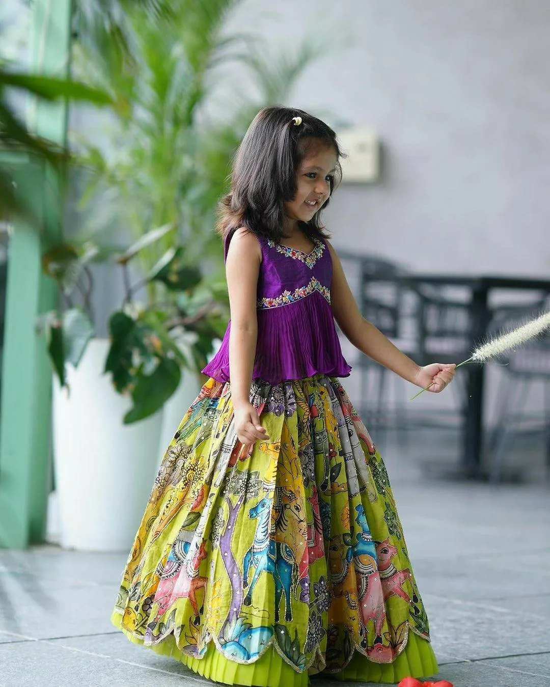 Trending Sequins Embroidered Printed-Work Lehenga and Blouse Set For Kids