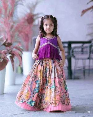Trending Sequins Embroidered Printed-Work Lehenga and Blouse Set For Kids