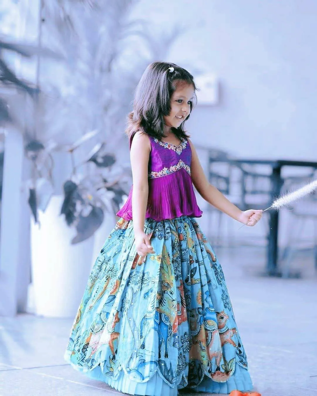 Trending Sequins Embroidered Printed-Work Lehenga and Blouse Set For Kids