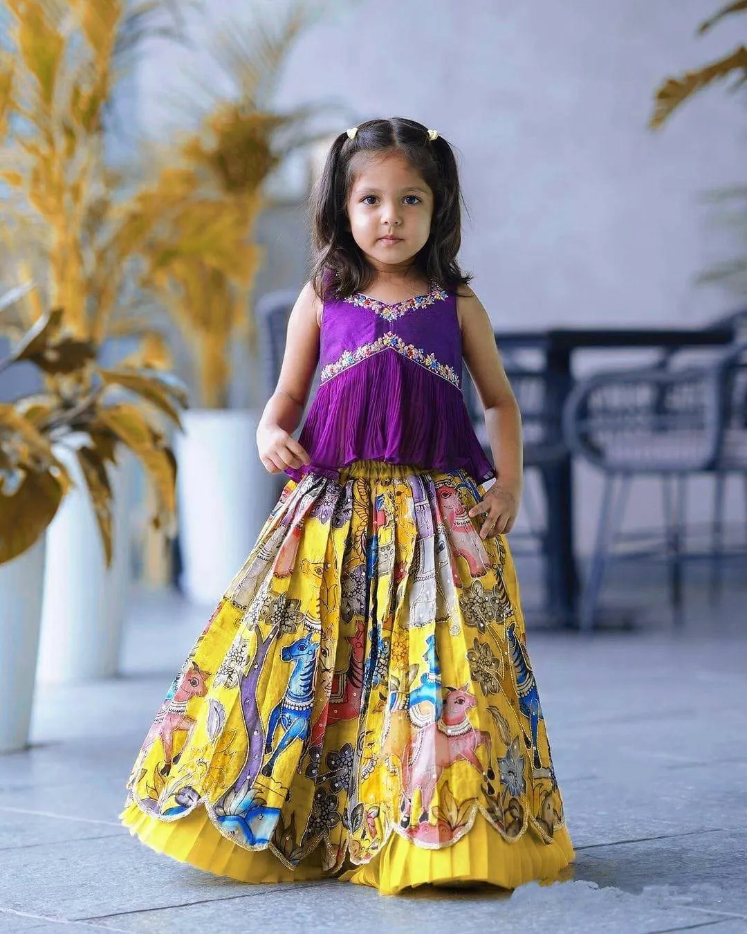 Trending Sequins Embroidered Printed-Work Lehenga and Blouse Set For Kids
