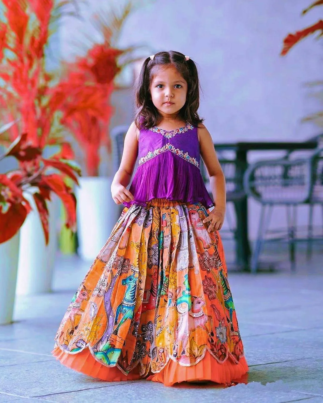 Trending Sequins Embroidered Printed-Work Lehenga and Blouse Set For Kids
