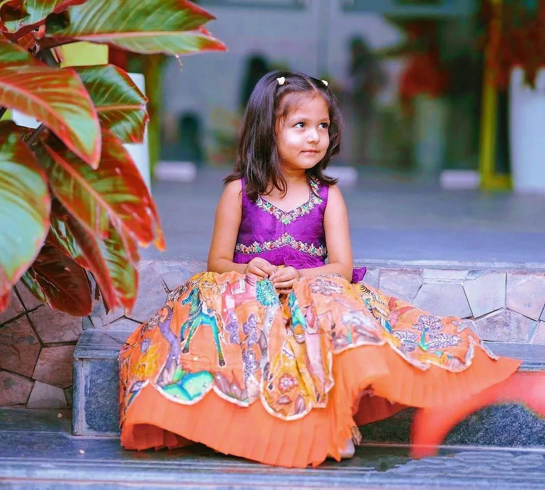 Trending Sequins Embroidered Printed-Work Lehenga and Blouse Set For Kids