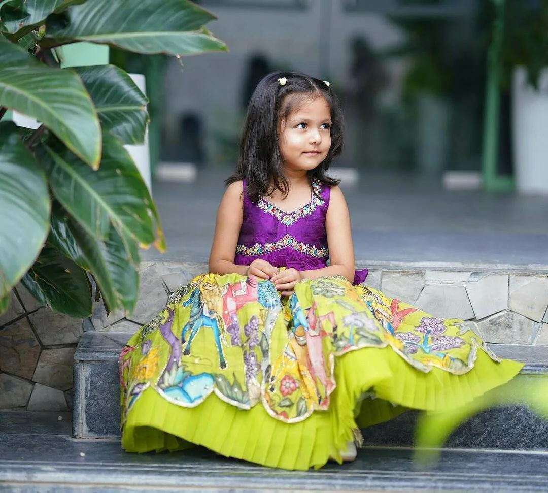 Trending Sequins Embroidered Printed-Work Lehenga and Blouse Set For Kids