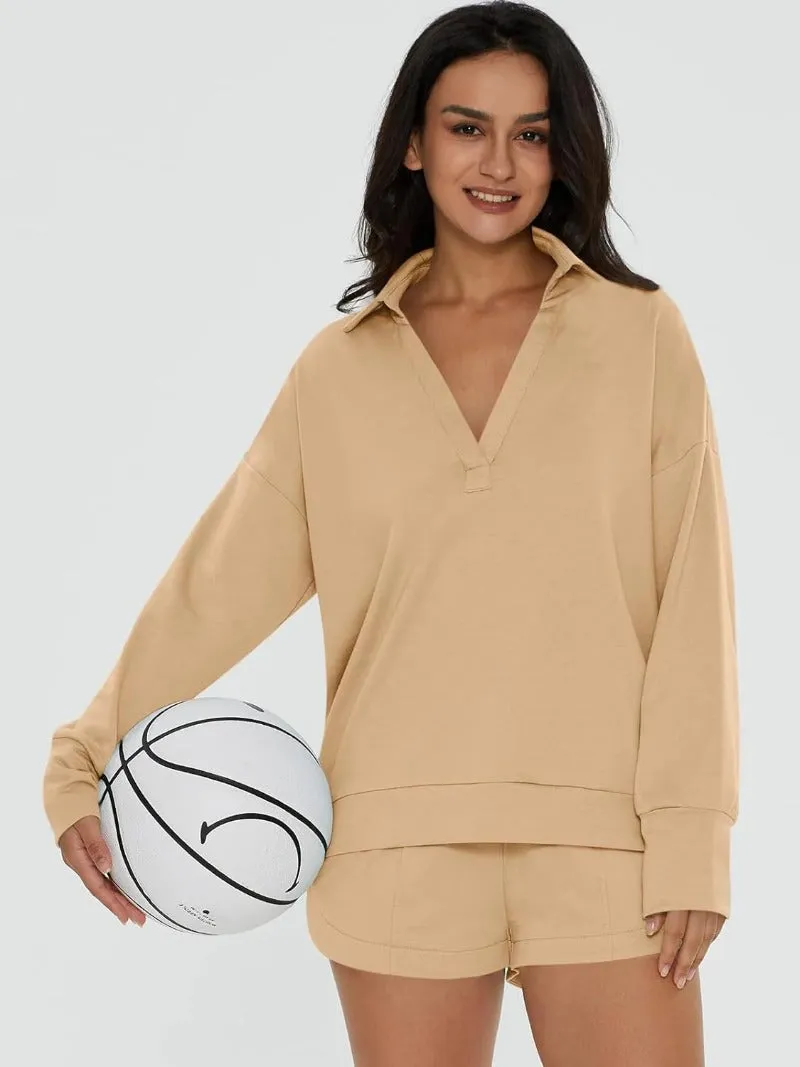 V-Neck Pocketed Sweatshirt & Shorts Lounge Set