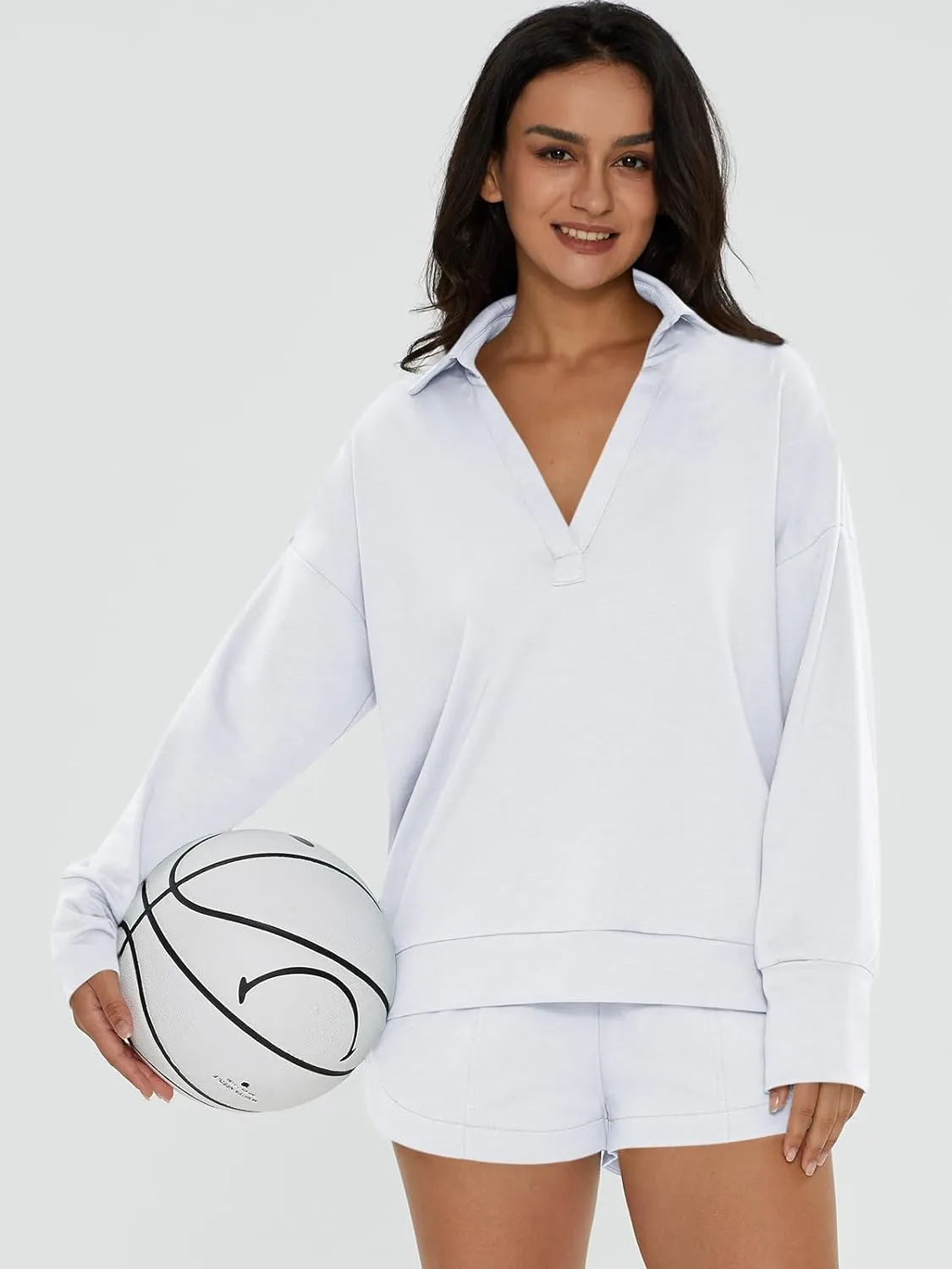 V-Neck Pocketed Sweatshirt & Shorts Lounge Set