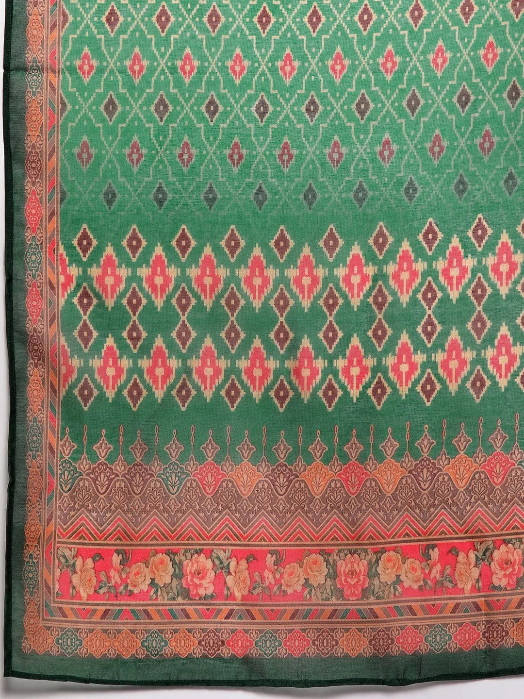 Varanga Women Plus Size Green Ethnic Motif Printed Straight Kurta Paired With Tonal Bottom And Printed Dupatta.