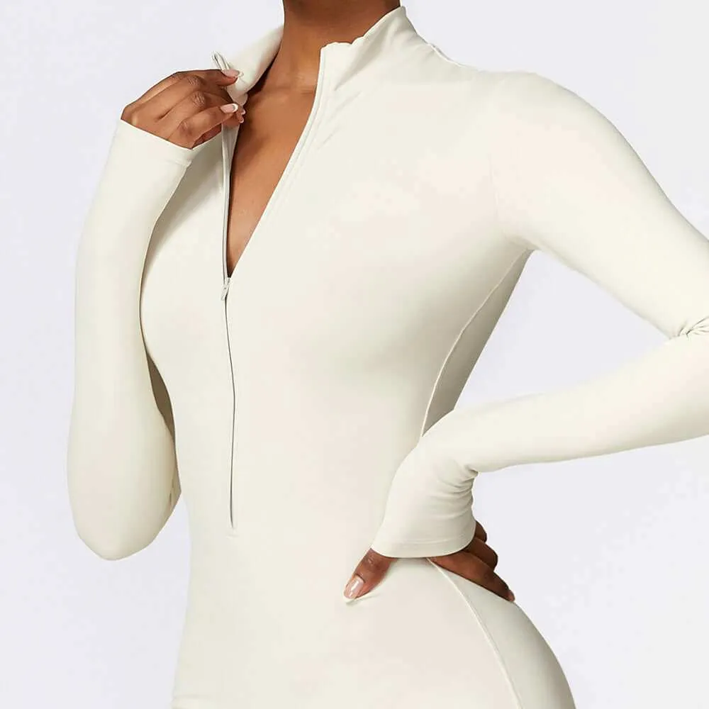 Warm Zipper Long-sleeved  Yoga Fitness Sports  Breathable Bodysuit