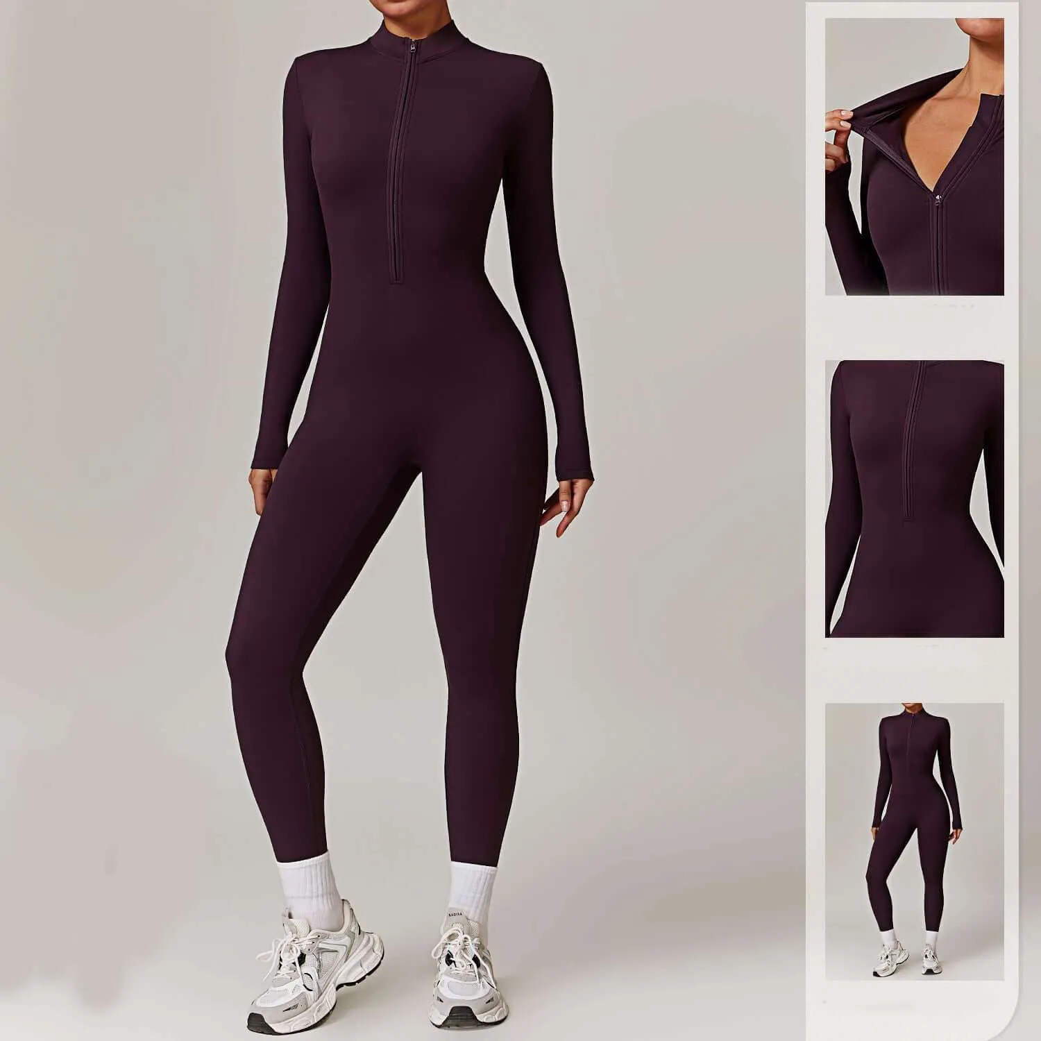 Warm Zipper Long-sleeved  Yoga Fitness Sports  Breathable Bodysuit